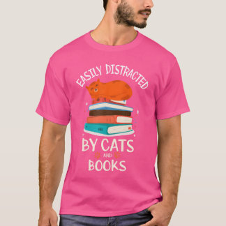 Camiseta Fácil Distração Por Gatos E Livros Livro De Gatos