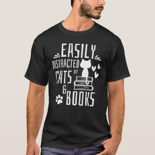 Camiseta Fácil Distração Por Gatos E Livros Oferece Gir Par