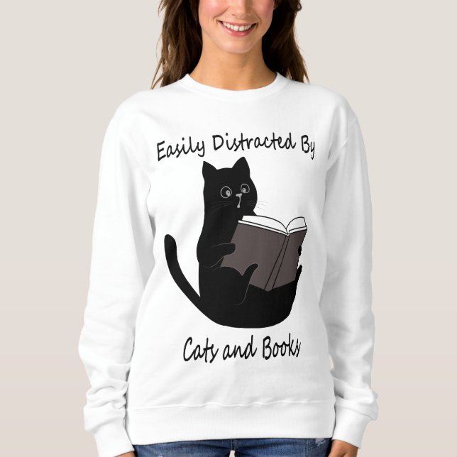 Camiseta Fácil Distração Por Gatos E Livros, Presente De Ga (Frente)