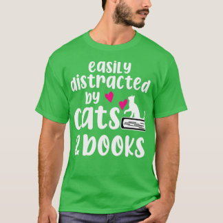 Camiseta Fácil Distração Por Gatos E Livros Sobre Gatos
