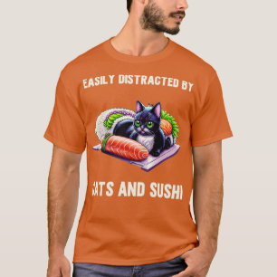 Camiseta Fácil Distração por Gatos e Sushi Funny Sushi Ca