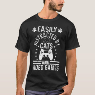 Camiseta Fácil Distração Por Gatos E Videos games