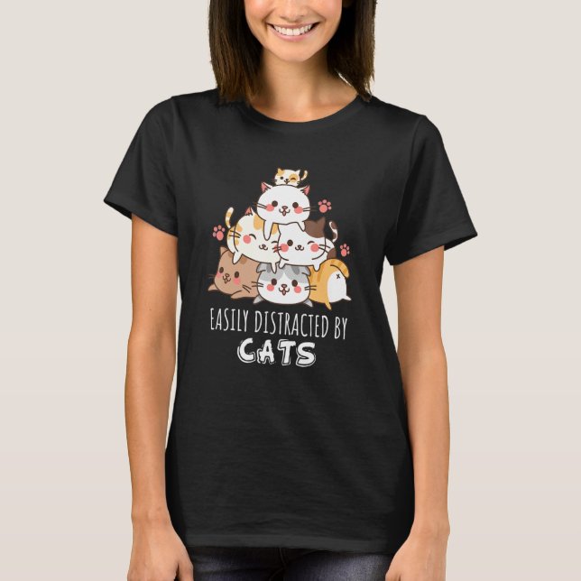 Camiseta Fácil Distração Por Gatos Gatinhos Fofos Pilha Gat (Frente)