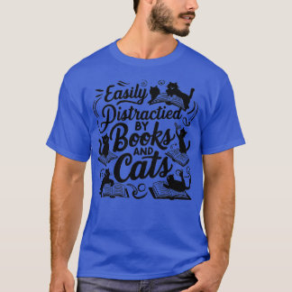 Camiseta Fácil distração por Livros e Gatos 1