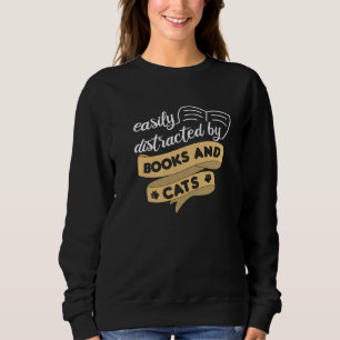 Camiseta Fácil Distração Por Livros E Gatos De Gatos