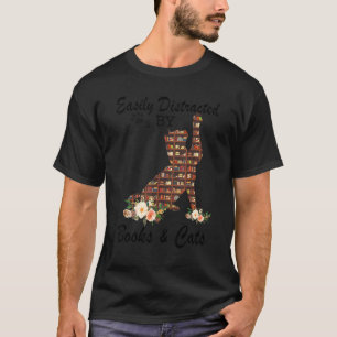 Camiseta Fácil Distração Por Livros E Gatos Me Faz Relaxar