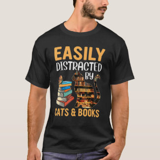 Camiseta Fácil Distração Por Nerd De Livros E Gatos