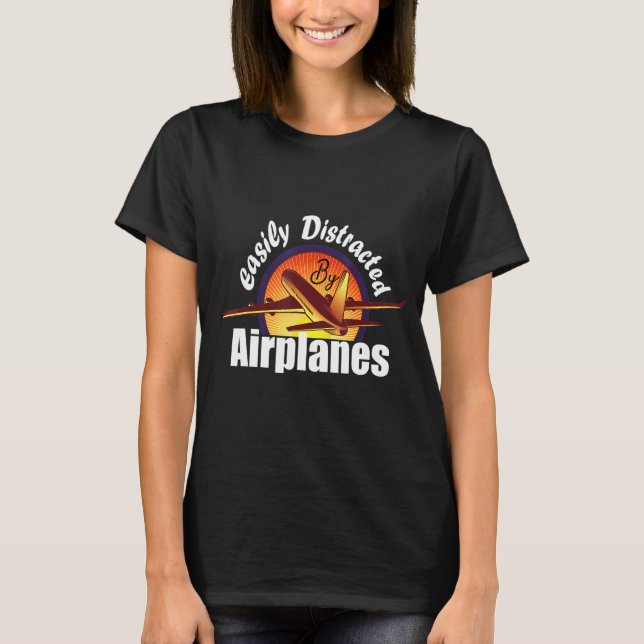 Camiseta Fácil Distração Por Piloto De Aviões (Frente)