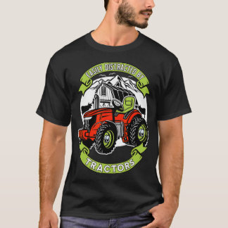 Camiseta Fácil Distração Por Tratores Engraçados