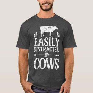 Camiseta Fácil Distração Por Vacas Engraçadas Mulheres