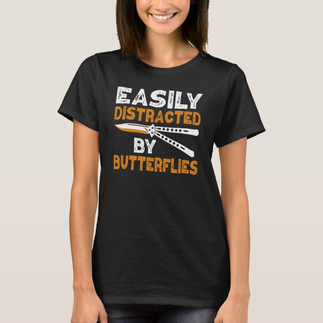 Camiseta Facilmente Distraída Pela Faca De Borboleta Baliso (Frente)