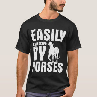 Camiseta Facilmente Distraída Por Cavalos Cavalos, Rapariga