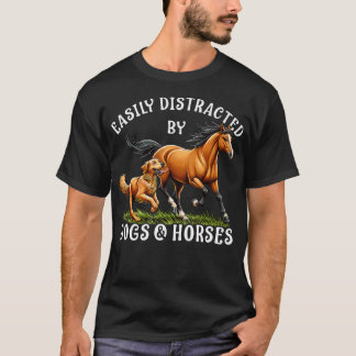Camiseta Facilmente Distraída Por Cavalos E Cães Mulheres M