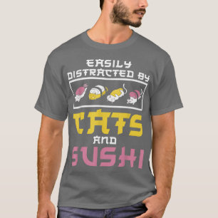 Camiseta Facilmente Distraída Por Gatos Sushi Japan Kitchen