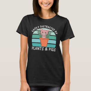 Camiseta Facilmente Distraída Por Plantas E Suínos, Rosa