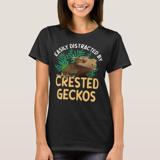 Camiseta Facilmente Distraído Pela Crested Geckos (Frente)