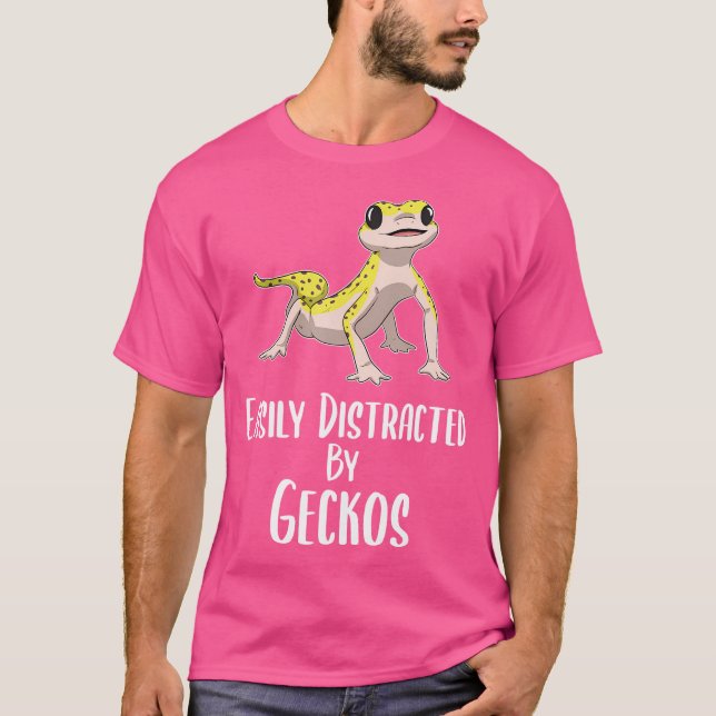Camiseta Facilmente Distraído Pela Geckos Leopard Gecko Lov (Frente)
