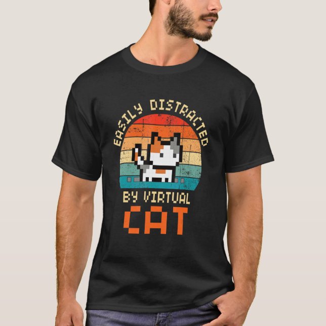 Camiseta Facilmente Distraído Pelo GATO  Gato Virtual  do G (Frente)