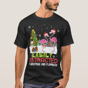 Camiseta Facilmente Distraído Pelo Natal E Flamingo Noel H