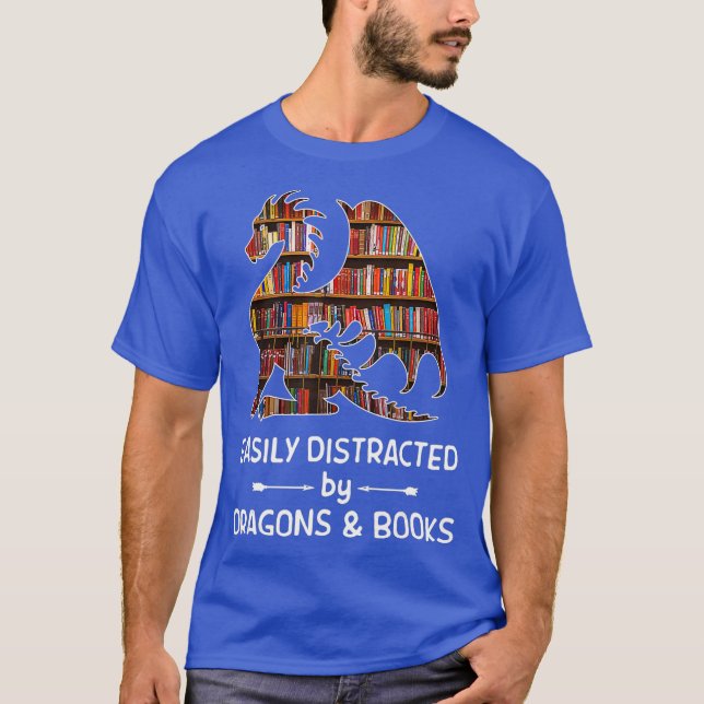 Camiseta facilmente distraído pelos nerd Dragon e Books (Frente)