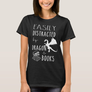 Camiseta facilmente distraído pelos nerd Dragon e Books