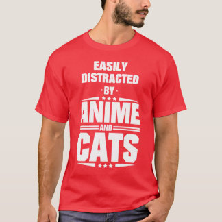 Camiseta Facilmente Distraído Por Anime E Gatos retro