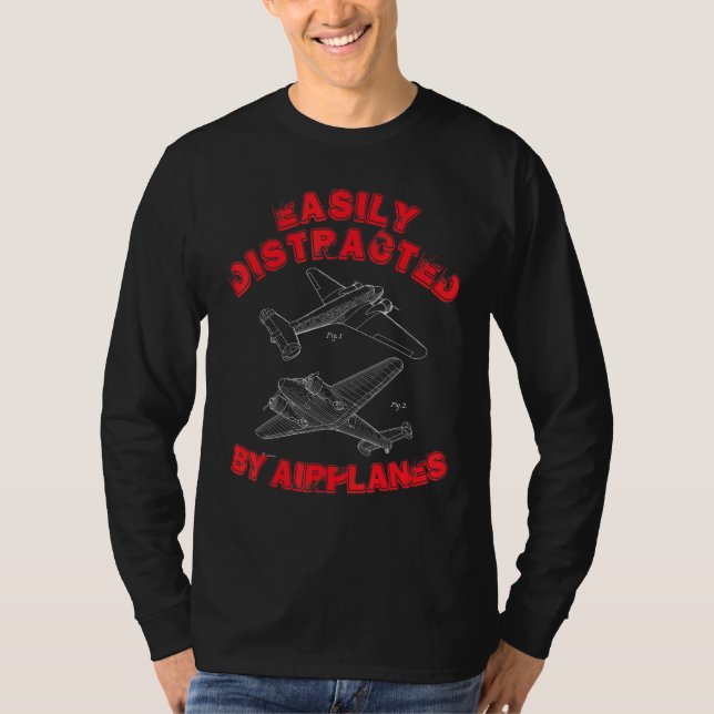 Camiseta Facilmente Distraído Por Aviões Aviários (Frente)