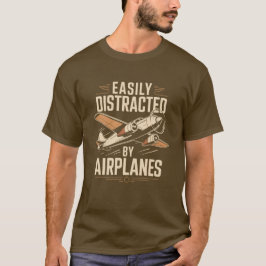 Camiseta Facilmente Distraído por Aviões Engraçado Aviação