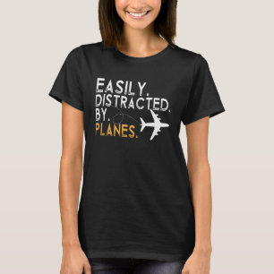 Camiseta Facilmente Distraído Por Aviões Menino Menina Adul