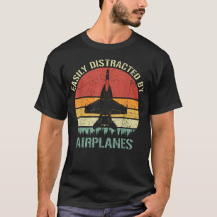 Camiseta Facilmente Distraído Por Aviões Vintage F-18