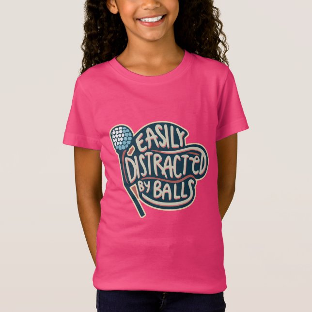Camiseta Facilmente distraído por Balls Funny Golf Ball (Frente)