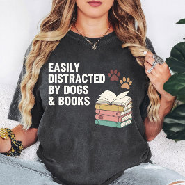 Camiseta Facilmente Distraído Por Cães & Desenho De Livros