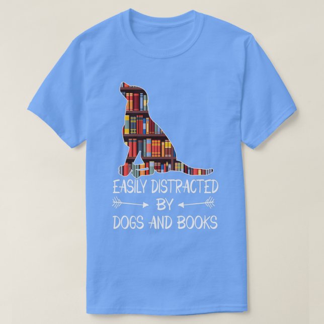 Camiseta facilmente distraído por cães e livros Triblend (Frente do Design)