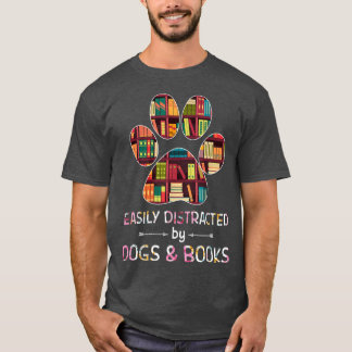 Camiseta Facilmente Distraído Por Cães E Livros vintage