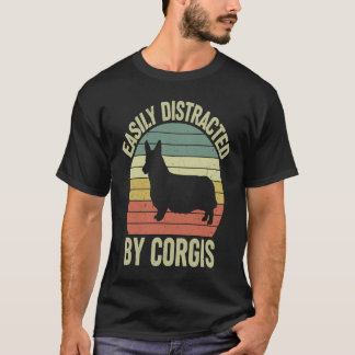 Camiseta Facilmente Distraído Por Corgis Retro Vintage Corg