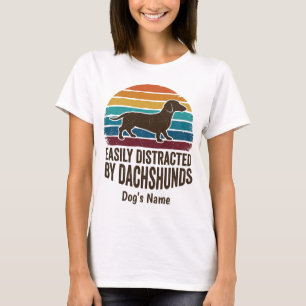 Camiseta Facilmente Distraído Por Dachshunds Retro Pôr do S