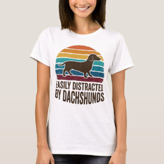 Camiseta Facilmente Distraído Por Dachshunds Retro Pôr do S