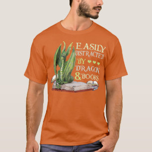 Camiseta Facilmente Distraído Por Dragões E Livros Dragões