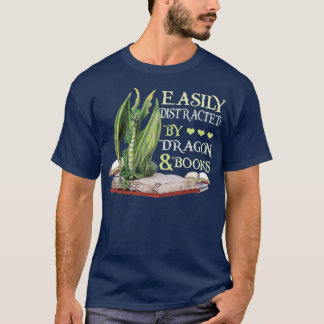 Camiseta Facilmente Distraído Por Dragões E Livros Dragões