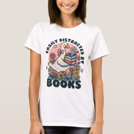 Camiseta Facilmente Distraído Por Ganso Vintage Com Livros