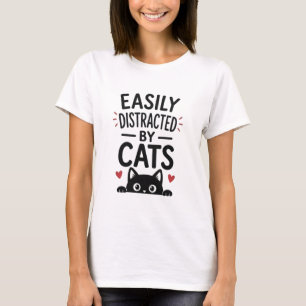 Camiseta Facilmente Distraído Por Gatos Citação Divertida P