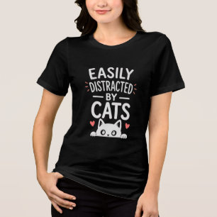 Camiseta Facilmente Distraído Por Gatos Citação Engraçada A