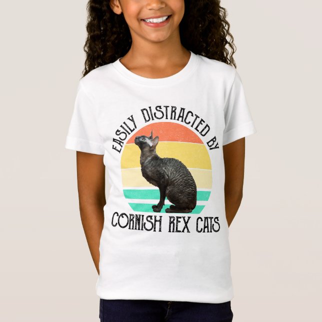 Camiseta Facilmente Distraído Por Gatos Cornish Rex (Frente)