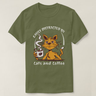 Camiseta Facilmente Distraído Por Gatos E Café Gato Engraça