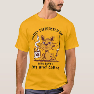 Camiseta Facilmente Distraído Por Gatos E Café Gato Engraça
