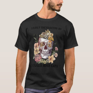 Camiseta Facilmente Distraído Por Gatos E Caveiras Estilo H