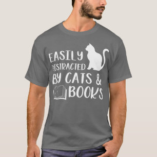 Camiseta Facilmente distraído por Gatos e Livros Amor de Li
