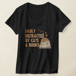 Camiseta Facilmente distraído por Gatos e Livros Memória