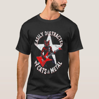 Camiseta Facilmente Distraído por Gatos e Música Extreme De