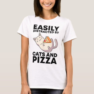 Camiseta Facilmente Distraído Por Gatos E Pizza Kawaii Cat